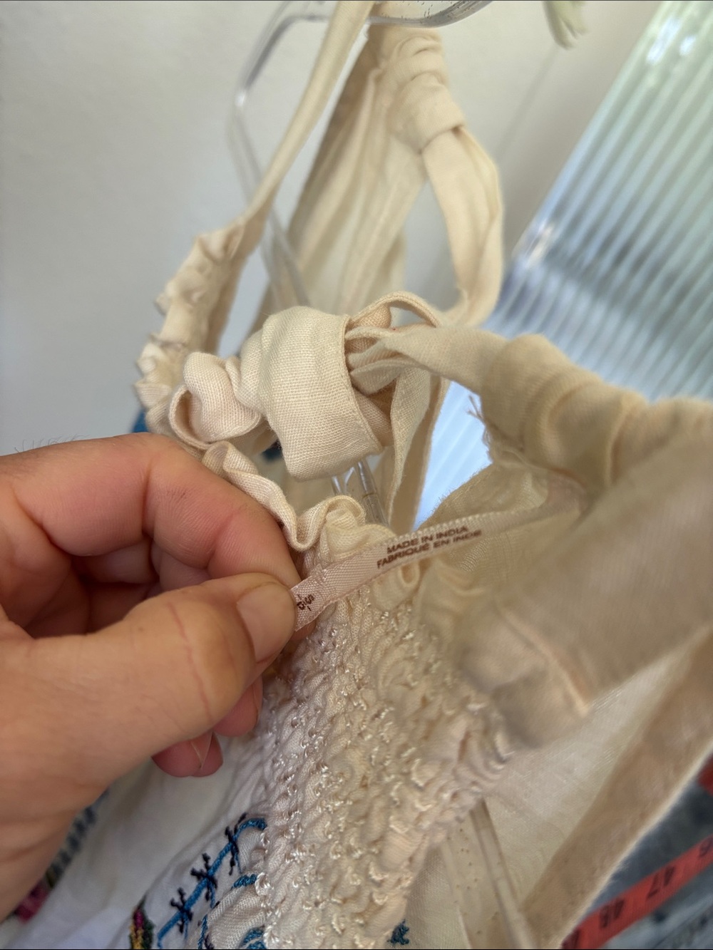Free People Cream Halter Camisole with Pink Rose & Blue Embroidery - Picture 4 of 5